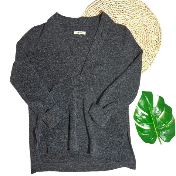 Madewell Slate Charcoal Gray Knit Popover Deep Plunging V-Neck Sweater Size M - Picture 4 of 17